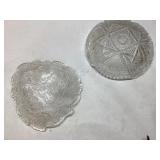 Glass Bowls, Leaf Design and Cut Pattern, 7-7.5 In