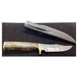 Handmade Damascus Blade Knife with Leather Sheath,