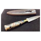Damascus Steel Knife With Multicolor Handle and Le