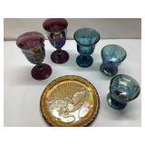 Colored Glass Lot with Plate and Goblets