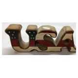 Carved Wooden ï¿½USAï¿½ Decoration With Flag Design