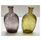 Embossed Purple and Yellow Glass Bottles, Approx.