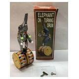 Tin Elephant on Turning Drum Toy with Original Box