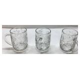 Three Clear Glass Mugs with Embossed Design, Appro