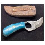 6-Inch Knife with Blue Handle and Leather Sheath