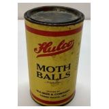 Vintage Hulco Moth Balls Tin, 5 1/4 Inches Tall