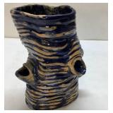 Unique Handcrafted Ceramic Vase with Blue and Tan