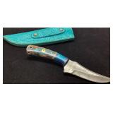Damascus Steel Knife with Multicolor Resin Handle