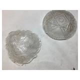 Glass Bowls, Leaf Design and Cut Pattern, 7-7.5 In