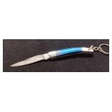 Folding Pocket Knife with Blue Handle and Keyring,