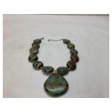 Green and Brown Beaded Necklace with Graduated Pen