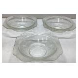 Three Clear Glass Bowls with Floral Embossed Detai