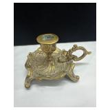English Brass Chamberstick Candle Holder with Orna