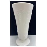White Milk Glass Vase with Grape Relief Design