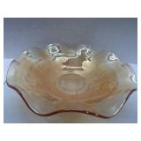 Iridescent Carnival Glass Bowl with Scalloped Edge