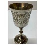 Silver-Colored Ornate Metal Goblet Approximately 6