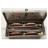 Vintage Reflector Lights in Metal Storage Box