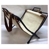 Vintage Wrought Iron Log Holder with Canvas Sling