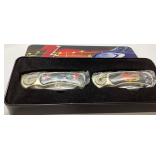 Two Decorative Pocket Knives in Metal Display Tin