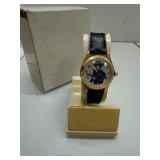 Gold-Toned Analog Watch With Cowboy Illustration a