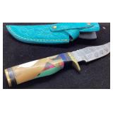 Handmade Damascus Steel Knife with Multicolor Hand