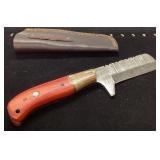 Knife with Wooden Handle and Leather Sheath, 9 1/2