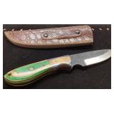 Custom Knife with Multicolored Handle and Leather