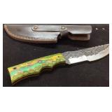Handmade Fixed-Blade Knife with Multicolored Handl