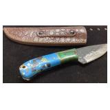 Handcrafted Damascus Steel Knife with Multi-Color