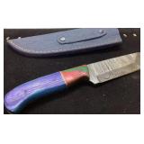 Handmade Damascus Knife with Multicolored Handle a