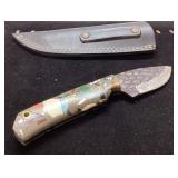 Custom Handmade Knife with Mosaic Handle and Leath