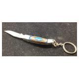 Pocket Knife Keychain with Blue and Wood Accent, 4