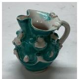 Small Ceramic Pitcher with Green and White Glaze,