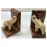 Hand-Carved Genuine Alabaster Elephant Bookends by