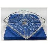 Decorative Glass Plate With Floral Design and Blue