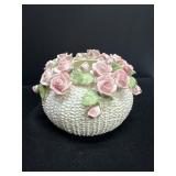 White Porcelain Vase with Pink Rose Accents