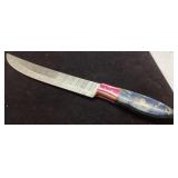 Approximately 14-Inch Damascus Steel Knife with Mu