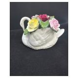 Porcelain Swan Figurine With Multicolored Floral A