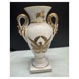 Porcelain Vase with Swan Handles and Gold Detailin