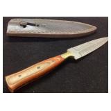 Handmade 8 1/2-Inch Knife with Wood Handle and Lea