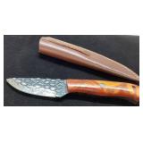 Handmade Knife With Patterned Blade and Leather Sh