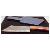 Handmade Damascus Steel Knife With Leather Sheath,