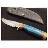 Custom Fixed Blade Knife with Blue Wooden Handle a