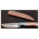 Handmade Knife with Multicolored Handle and Leathe