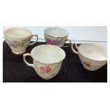 Four Fine Bone China Floral Teacups with Gold Deta
