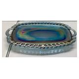 Iridescent Glass Tray with Handles, Approx. 5 x 9