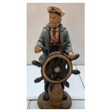 Hand-Painted Sailor Figurine with Shipï¿½s Wheel, 11