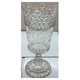 Clear Pressed Glass Vase With Crown Design, Approx