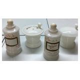 Four White Glass Apothecary Jars and Containers