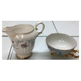 Royal Albert Creamer and Hand-Painted Footed Bowl